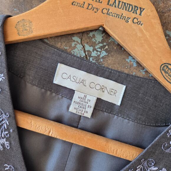 Vintage 90s Menswear Style Embroidered Vest Size 16 Gray Hooks Whimsygoth Career - Picture 6 of 9